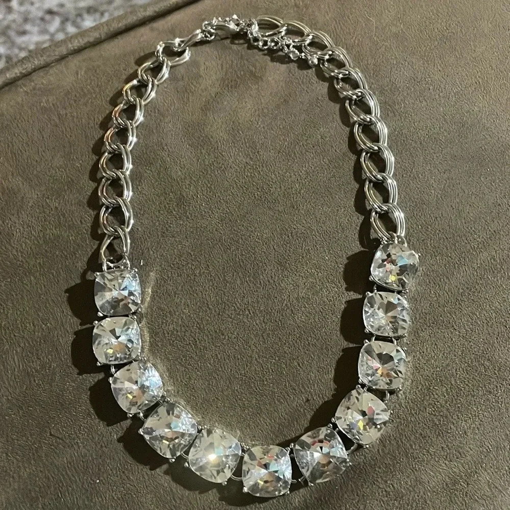 Glass rhinestone square cut necklace